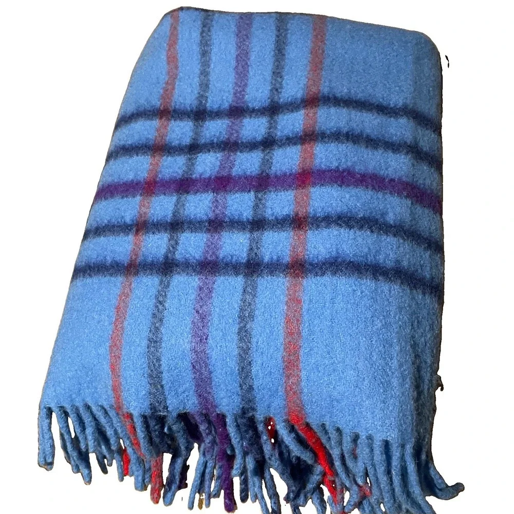 Vtg Albany Woollen Mills Blanket Australian 100% Wool Snuggle Rug Blue 51